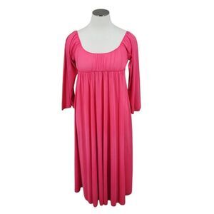 Vintage Nylon Empire Waist Tie Back Nightgown Pink Long Sleeves Women's Plus Sz